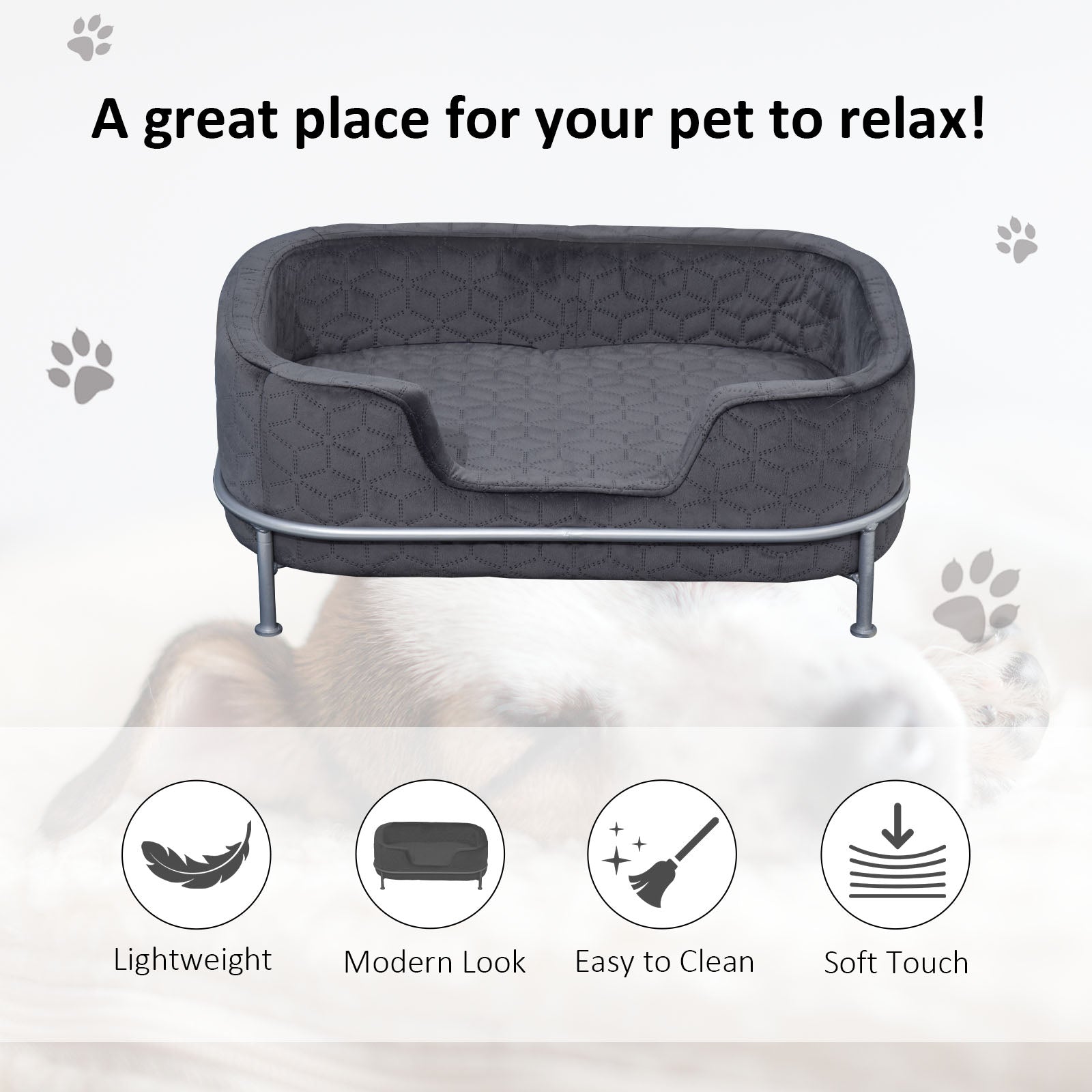 PawHut Dog Sofa with Soft Cushion, Pet Chair Couch Cat Bed Lounge with Washable Cover Metal Frame for Small Sized Dogs - Grey