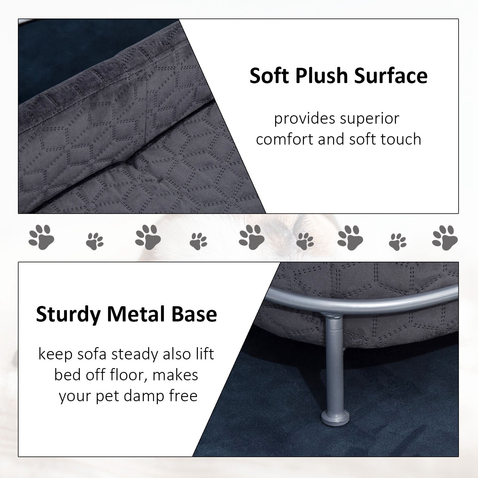 PawHut Dog Sofa with Soft Cushion, Pet Chair Couch Cat Bed Lounge with Washable Cover Metal Frame for Small Sized Dogs - Grey