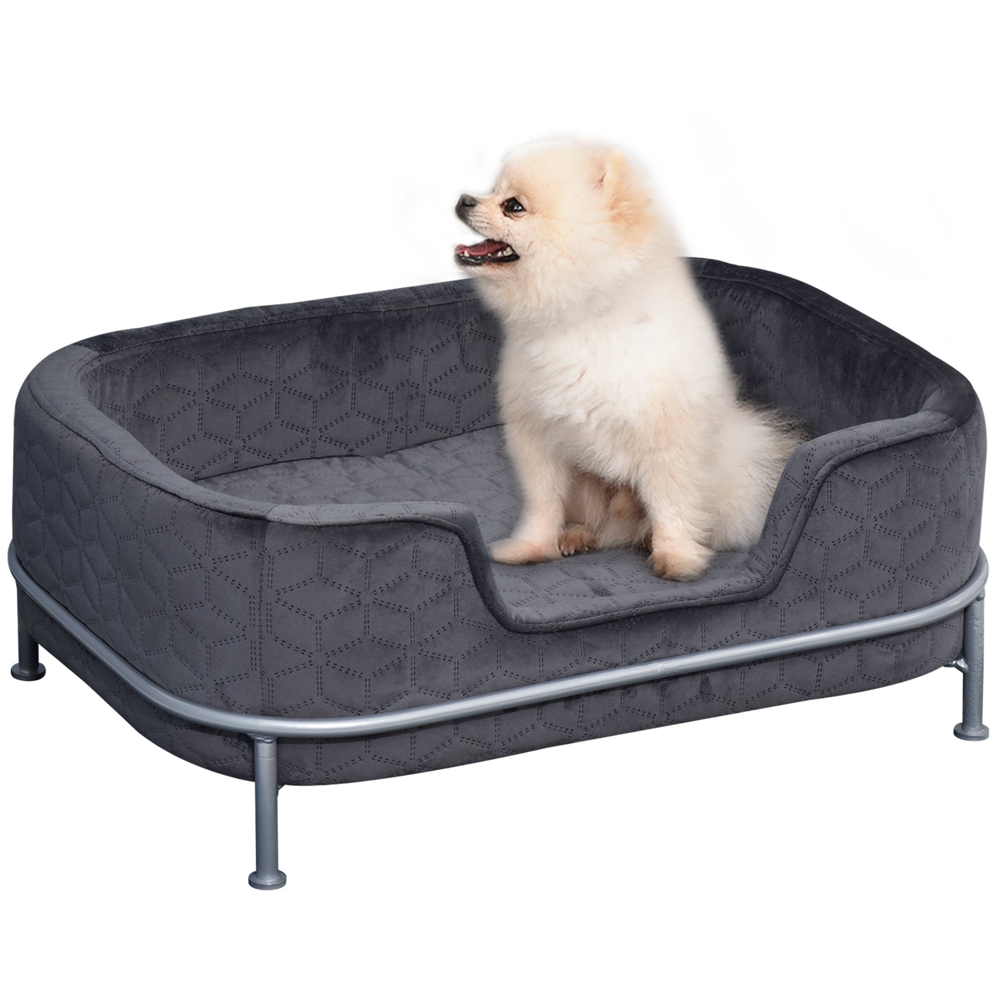 PawHut Dog Sofa with Soft Cushion, Pet Chair Couch Cat Bed Lounge with Washable Cover Metal Frame for Small Sized Dogs - Grey