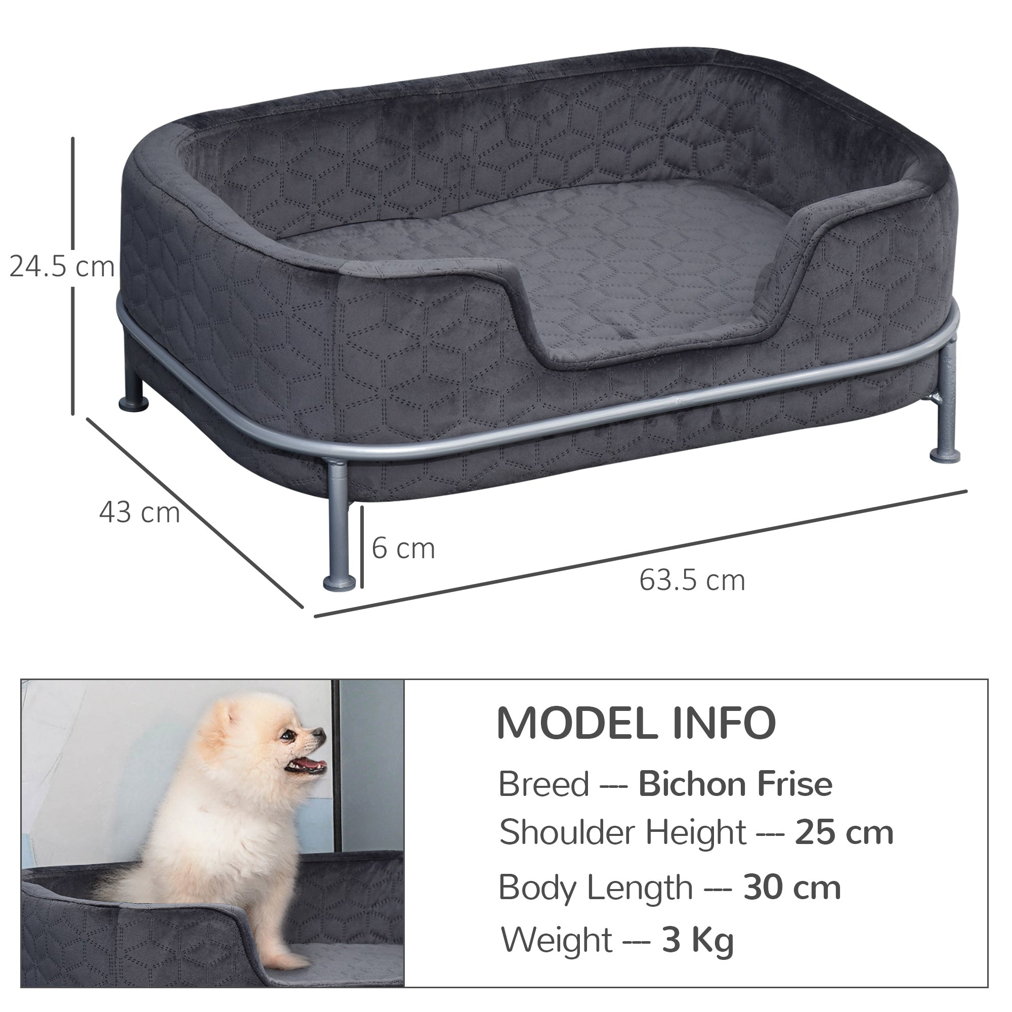 PawHut Dog Sofa with Soft Cushion, Pet Chair Couch Cat Bed Lounge with Washable Cover Metal Frame for Small Sized Dogs - Grey