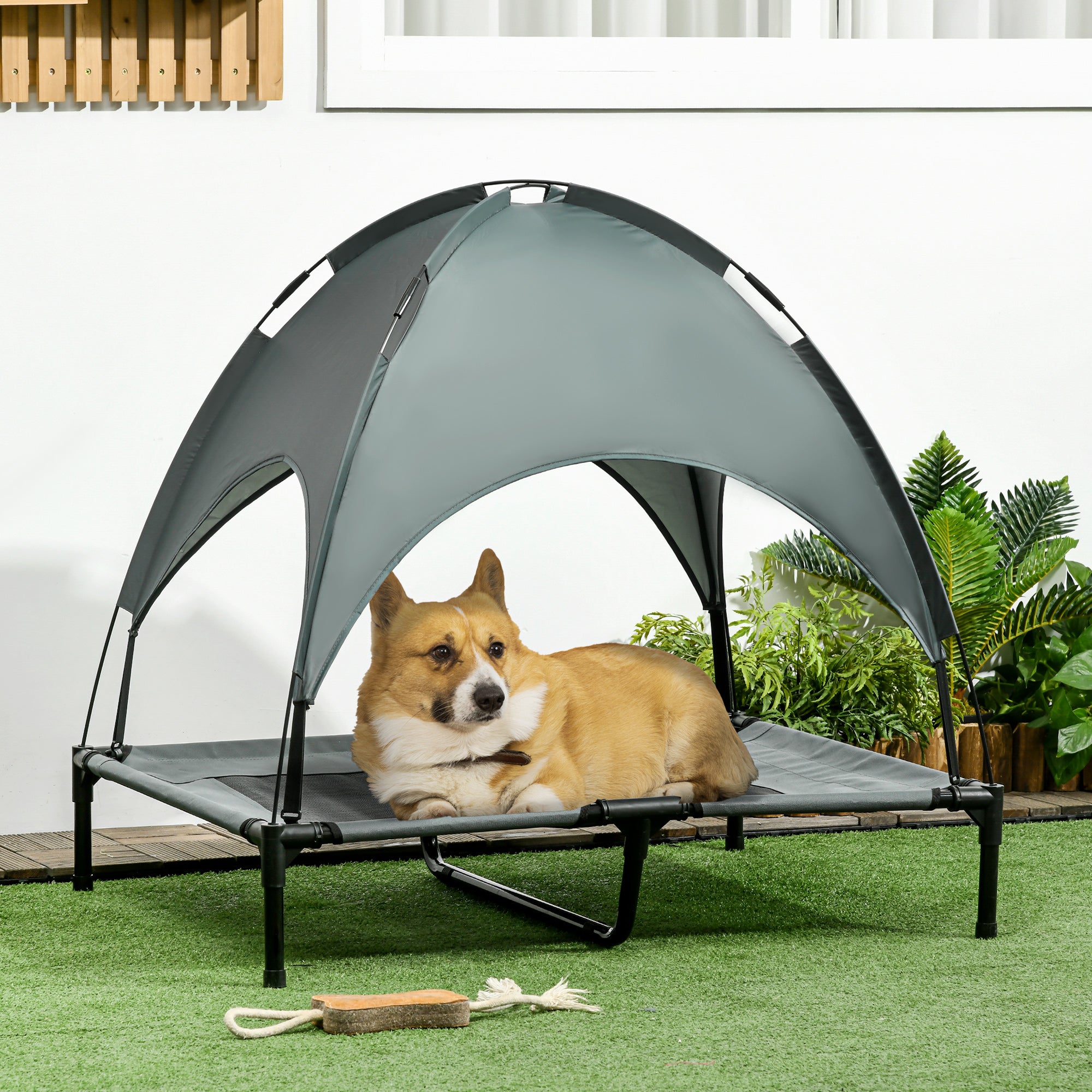 PawHut Elevated Dog Bed with Canopy, Portable Raised Dog Cot for L Sized Dogs, Indoor & Outdoor, 36