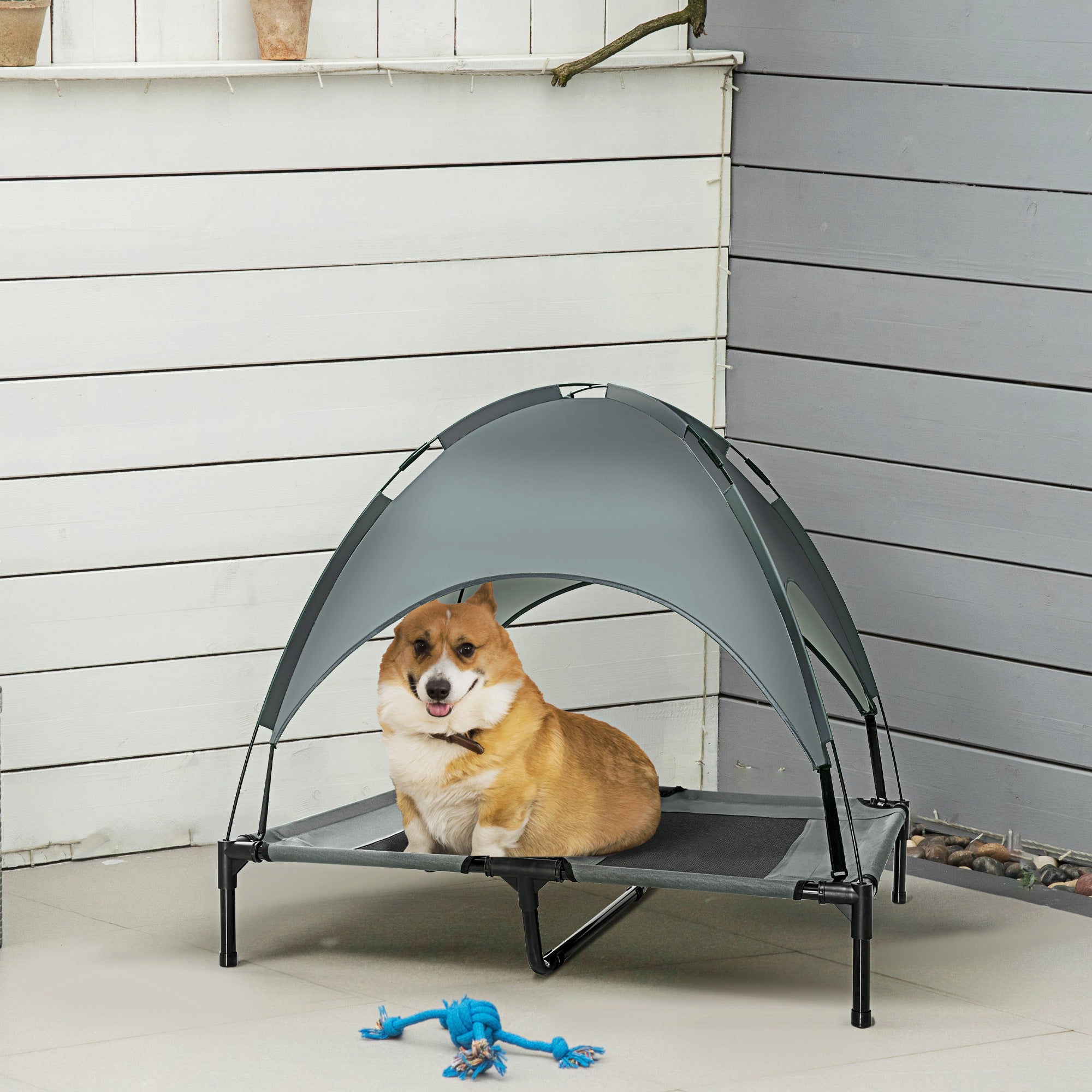 PawHut Elevated Dog Bed with Canopy, Portable Raised Dog Cot for L Sized Dogs, Indoor & Outdoor, 36