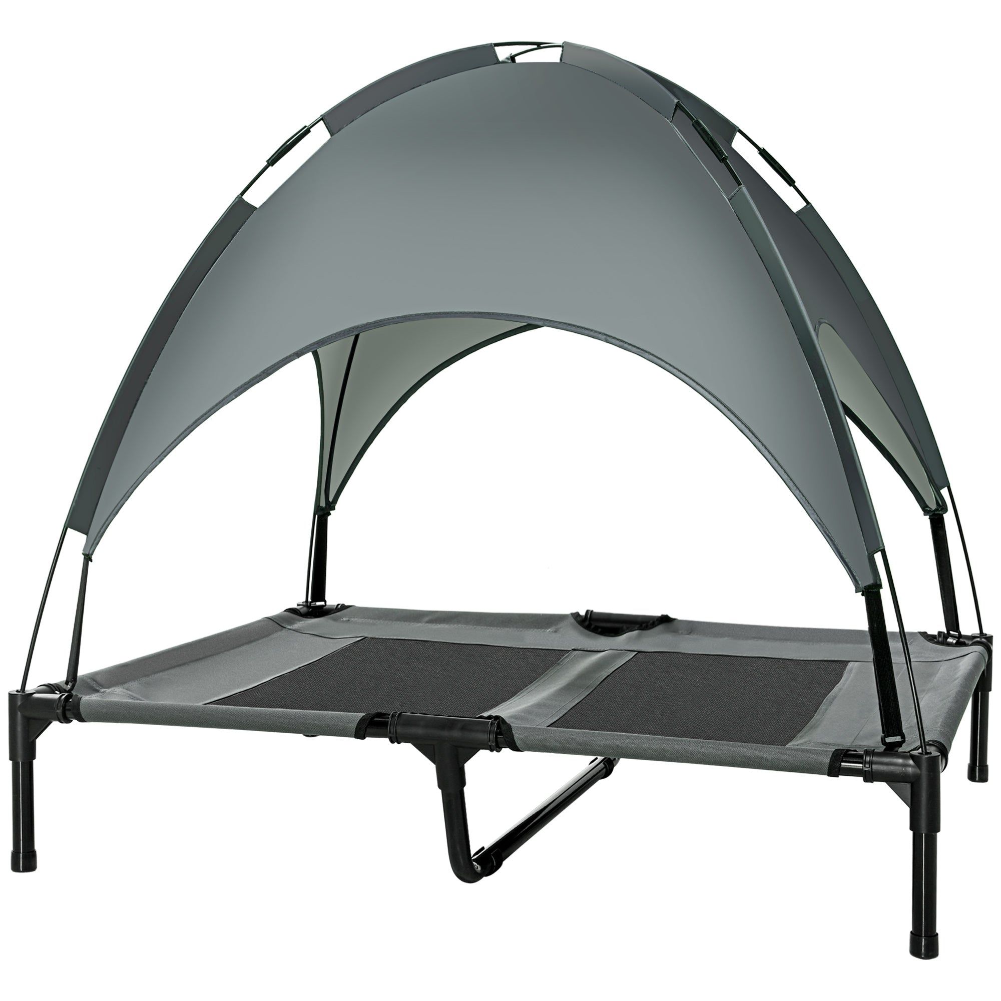 PawHut Raised Dog Bed Waterproof Elevated Pet Cot with Breathable Mesh UV Protection Canopy Grey, for Large Dogs, 92 x 76 x 90cm