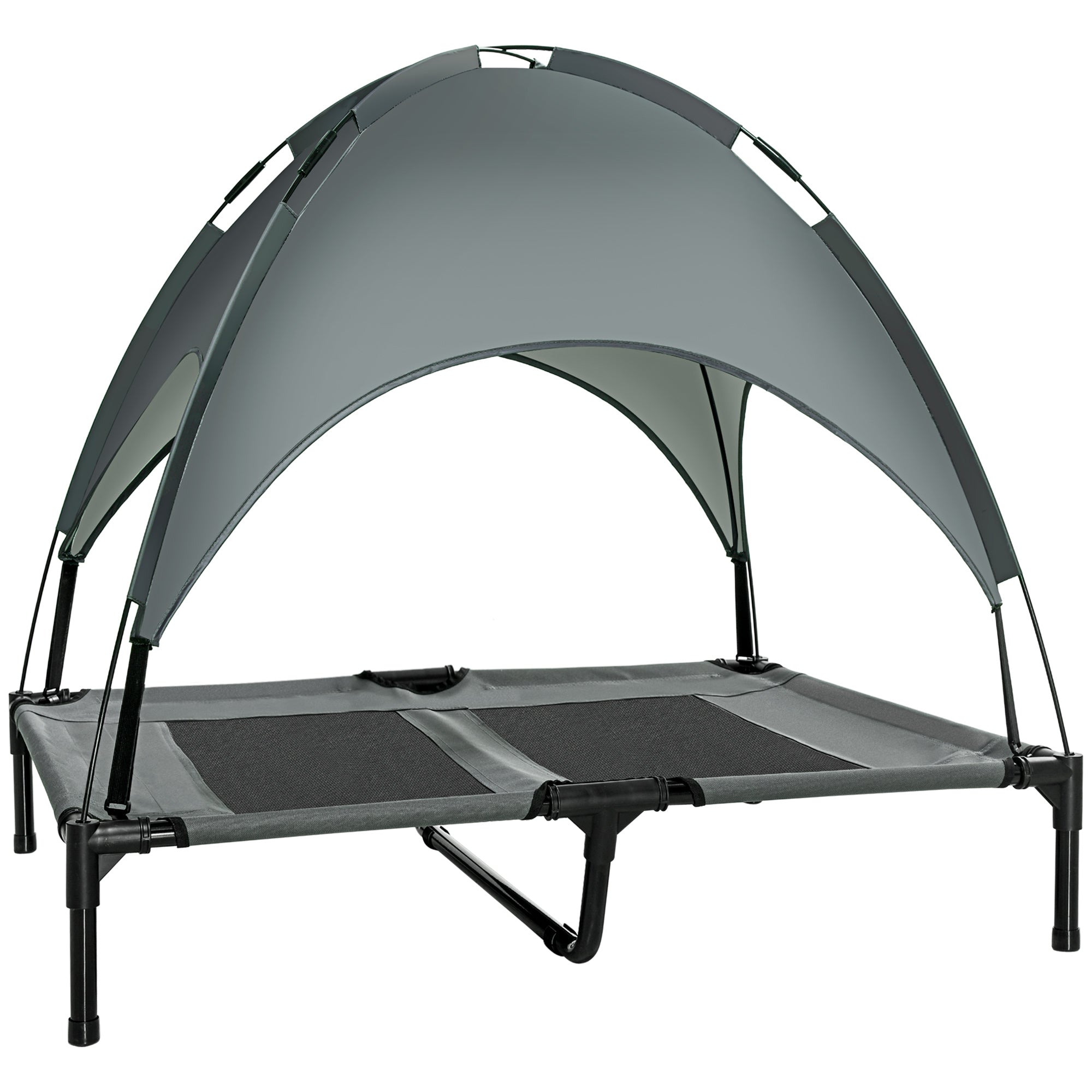 PawHut Elevated Dog Bed with Canopy, Portable Raised Dog Cot for L Sized Dogs, Indoor & Outdoor, 36" x 30" x 35", Grey