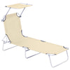 Outsunny Outdoor Lounge Chair, Adjustable Folding Chaise Lounge, Tanning Chair with Sun Shade for Beach, Camping, Hiking, Backyard, Beige