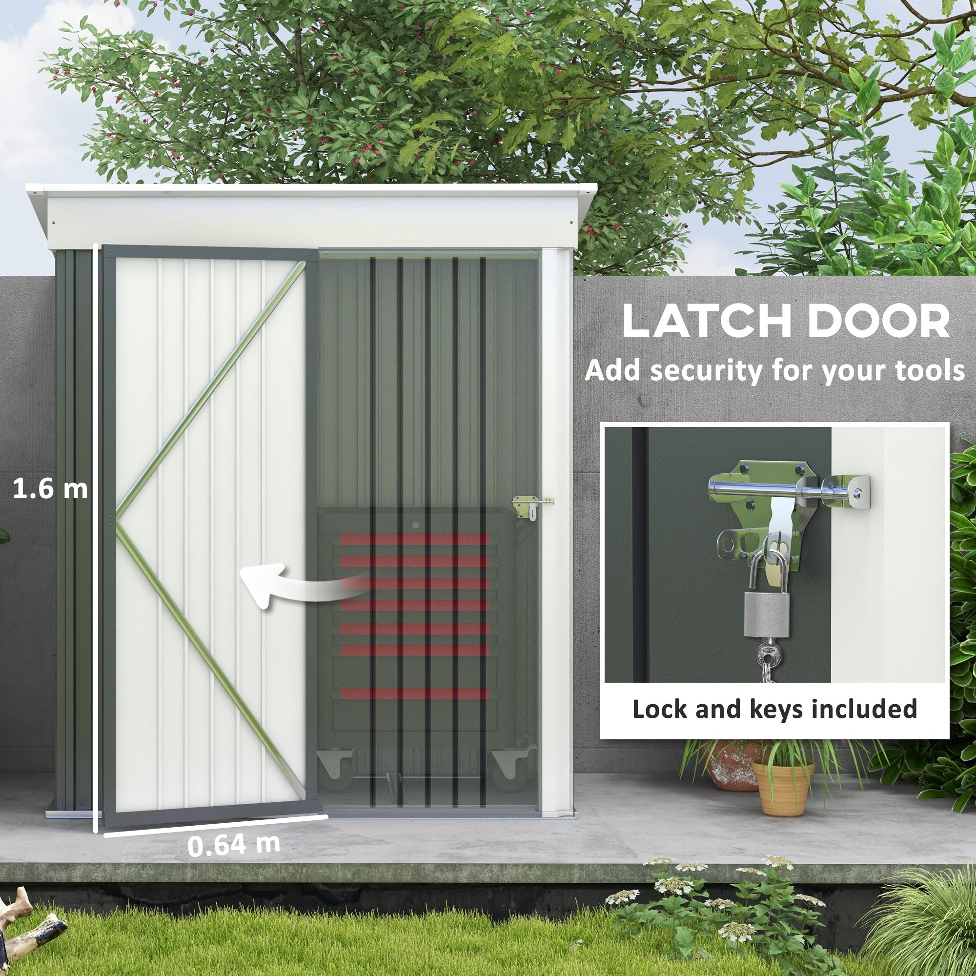 Outsunny 5' x 3' Steel Outdoor Storage Shed, Lean-to Garden Shed with Adjustable Shelf,  Foundation Kit, Lock and Gloves for Lawn Mower, Tool, Patio, Lawn, Dark Grey