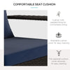 Outsunny Patio Wicker Adirondack Chair, PE Rattan Outdoor Muskoka Chair, Fire Pit Chair with Cushions for Patio, Garden, Backyard, Poolside, Balcony, Deck, Dark Blue
