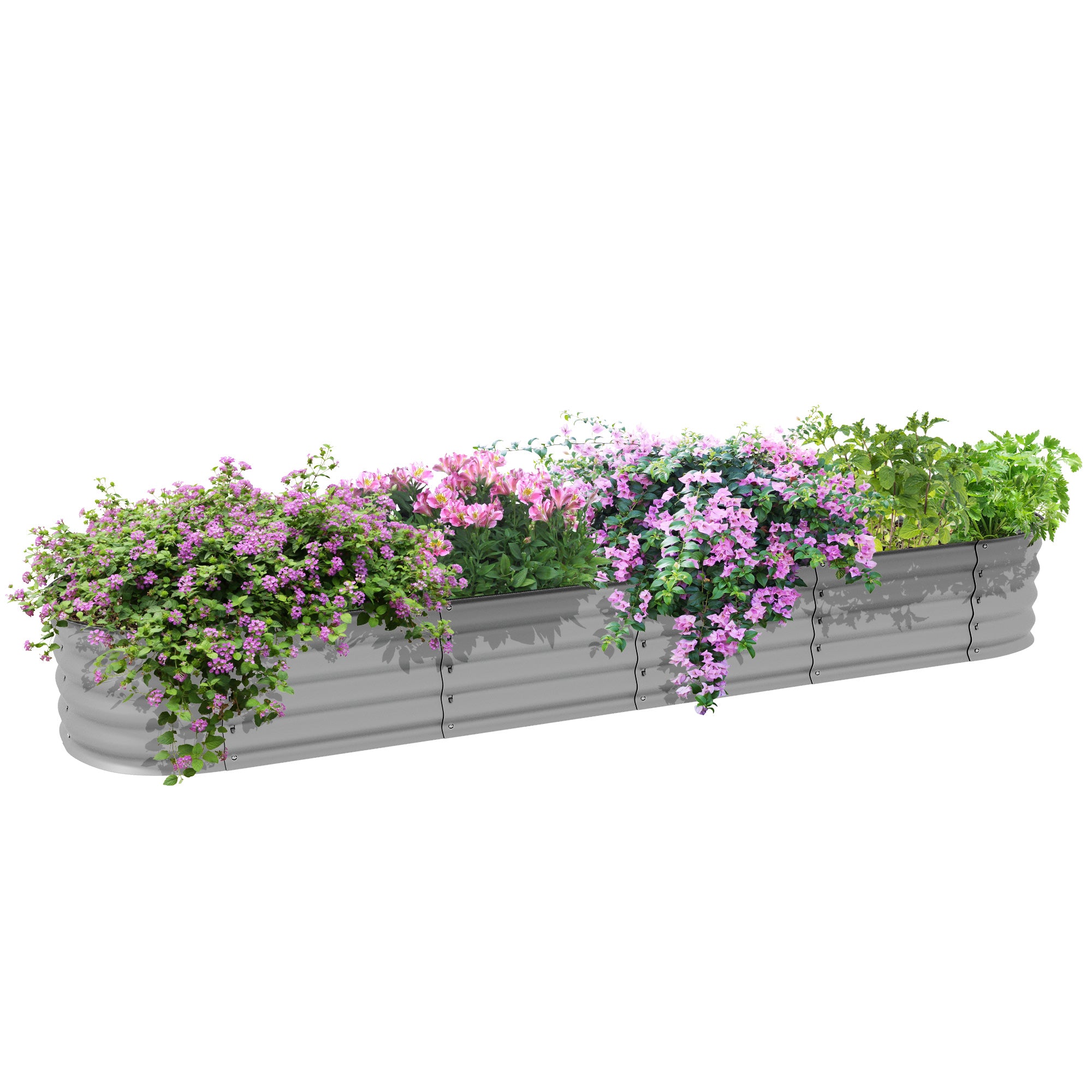 Outsunny 7.9' x 2' x 1' Galvanized Raised Garden Bed Kit, Metal Elevated Planter Box with Safety Edging, Easy DIY for Growing Flowers, Herbs, Succulents, Silver