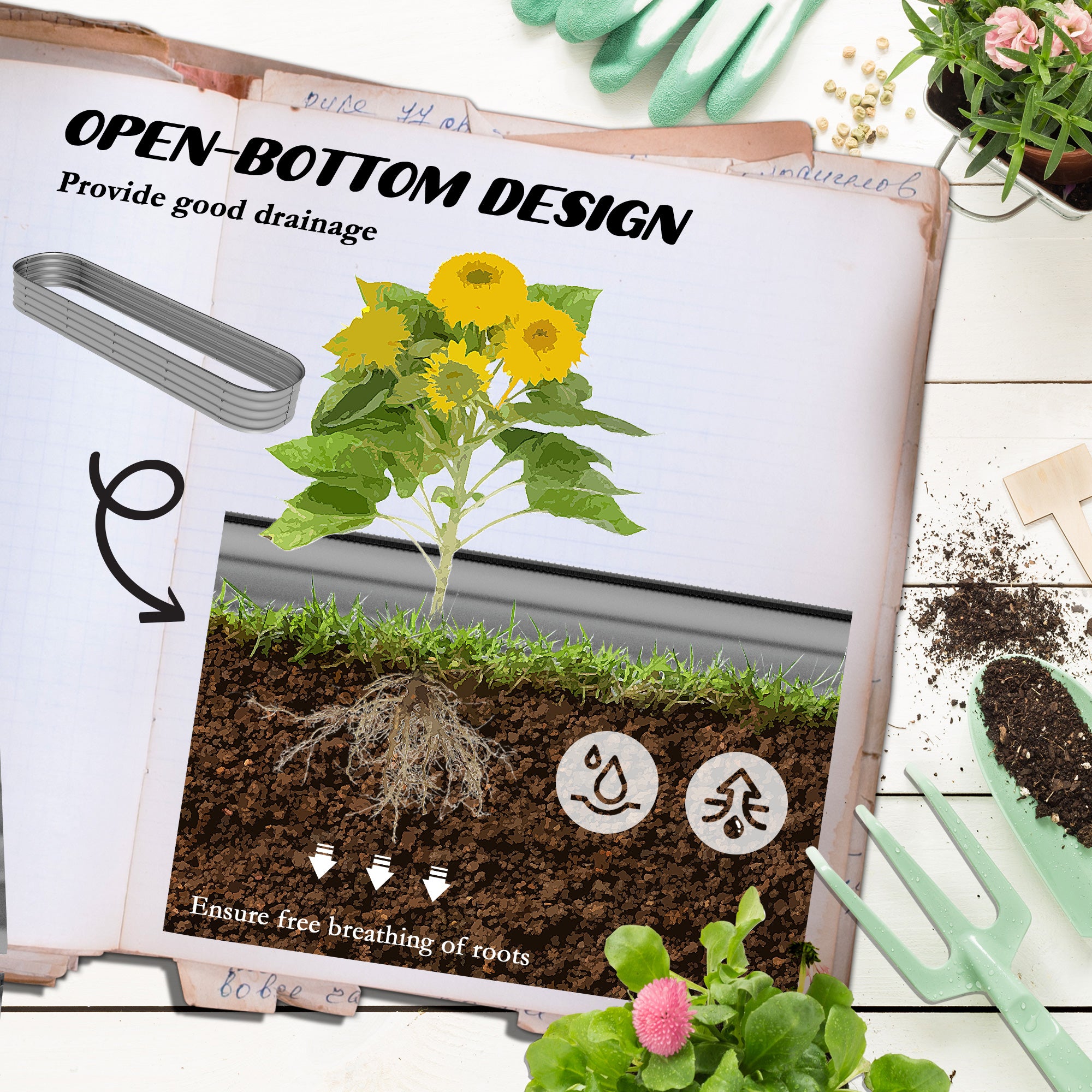 Outsunny 7.9' x 2' x 1' Galvanized Raised Garden Bed Kit, Metal Elevated Planter Box with Safety Edging, Easy DIY for Growing Flowers, Herbs, Succulents, Silver