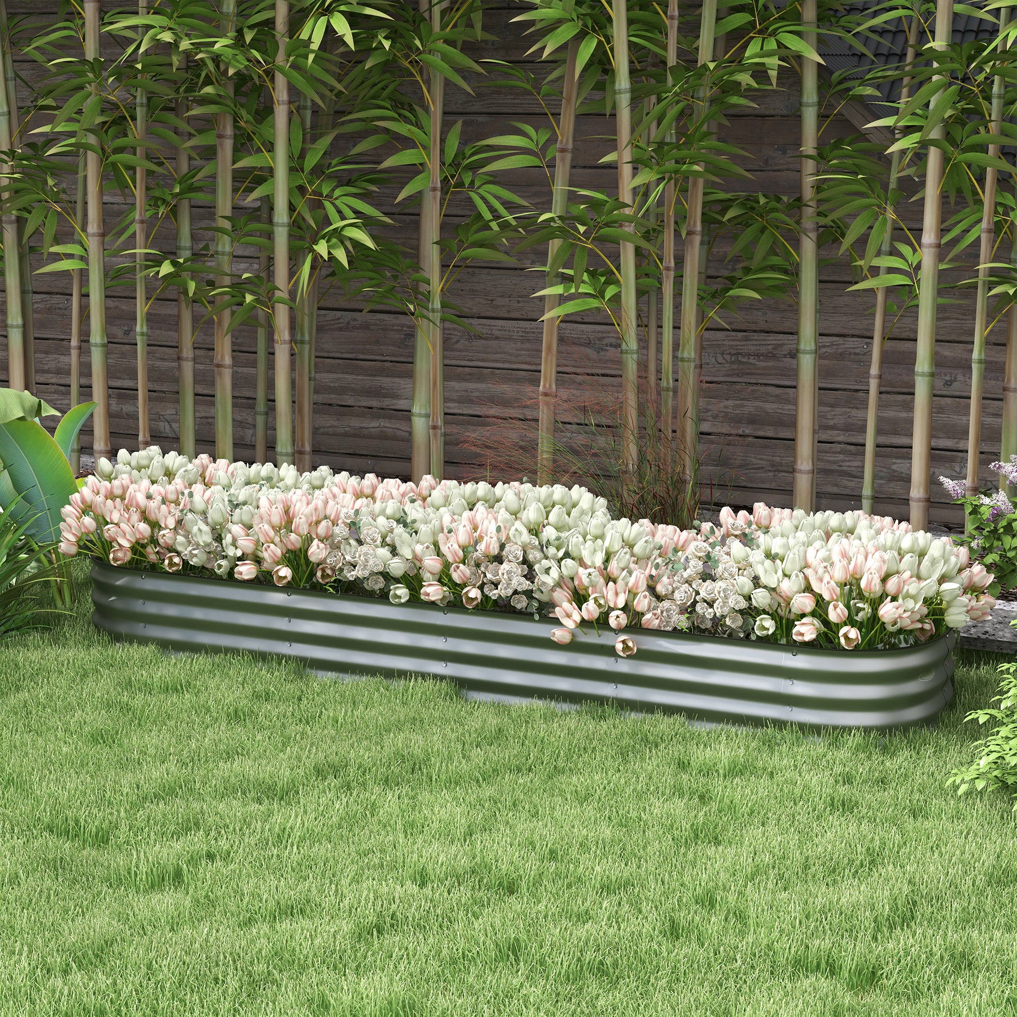 Outsunny 7.9' x 2' x 1' Galvanized Raised Garden Bed Kit, Metal Elevated Planter Box with Safety Edging, Easy DIY for Growing Flowers, Herbs, Succulents, Silver