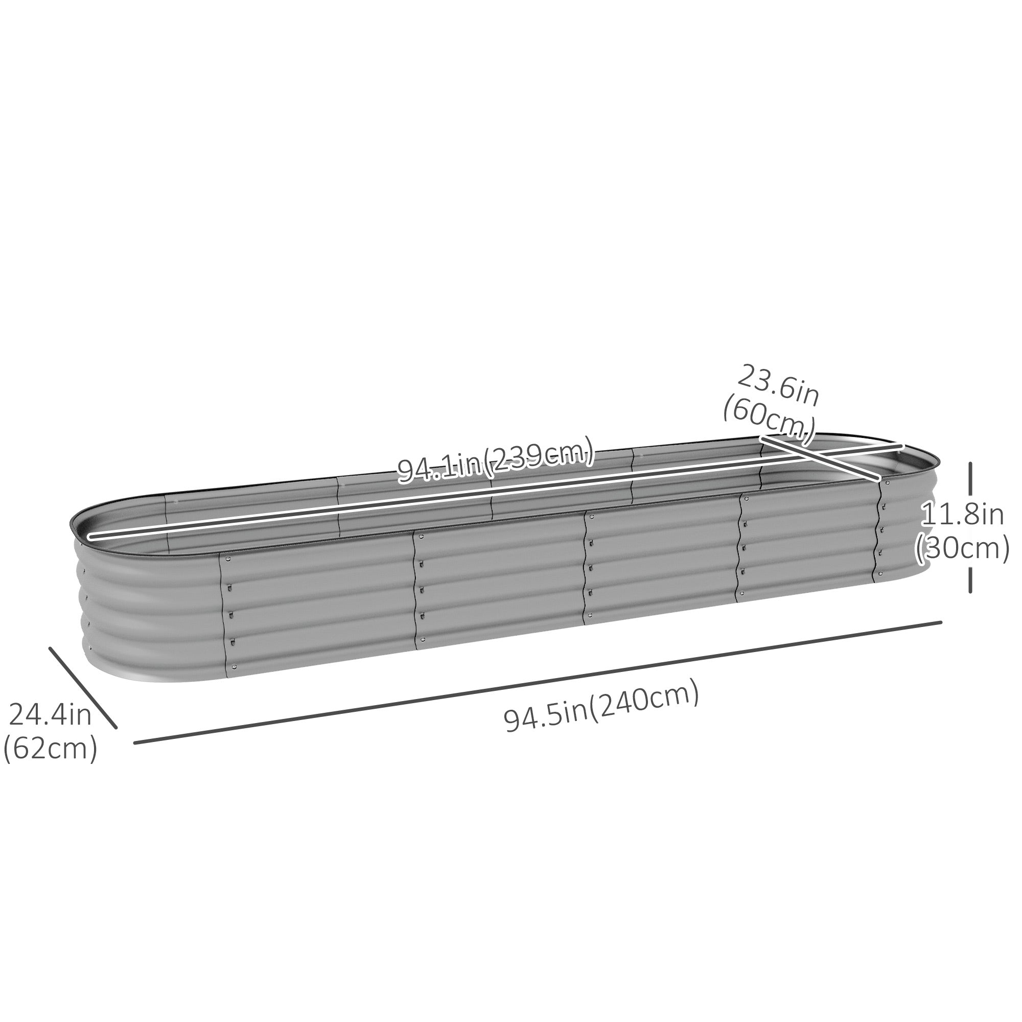 Outsunny 7.9' x 2' x 1' Galvanized Raised Garden Bed Kit, Metal Elevated Planter Box with Safety Edging, Easy DIY for Growing Flowers, Herbs, Succulents, Silver