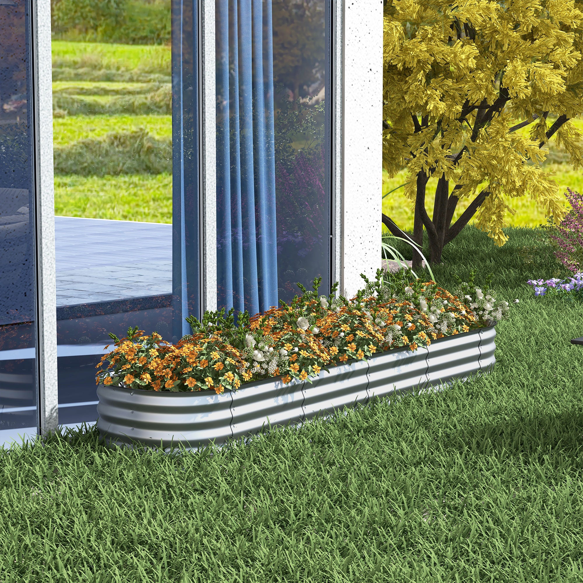 Outsunny 7.9' x 2' x 1' Galvanized Raised Garden Bed Kit, Metal Elevated Planter Box with Safety Edging, Easy DIY for Growing Flowers, Herbs, Succulents, Silver