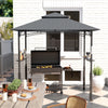 Outsunny 8' x 5' Grill Gazebo, Double Tiered Outdoor BBQ Gazebo Canopy with LED Light, 2 Side Shelves, Hooks and Bottle Opener for Patio, Garden, Backyard, Dark Grey