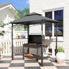 Outsunny 8' x 5' Grill Gazebo, Double Tiered Outdoor BBQ Gazebo Canopy with LED Light, 2 Side Shelves, Hooks and Bottle Opener for Patio, Garden, Backyard, Dark Grey