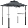 Outsunny 8' x 5' Grill Gazebo, Double Tiered Outdoor BBQ Gazebo Canopy with LED Light, 2 Side Shelves, Hooks and Bottle Opener for Patio, Garden, Backyard, Dark Grey