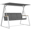 Outsunny 3-Seat Patio Swing Chair, Outdoor Porch Swing Glider with Adjustable Canopy, Removable Cushion, Steel Frame, Breathable Mesh Seat for Garden, Poolside, Grey