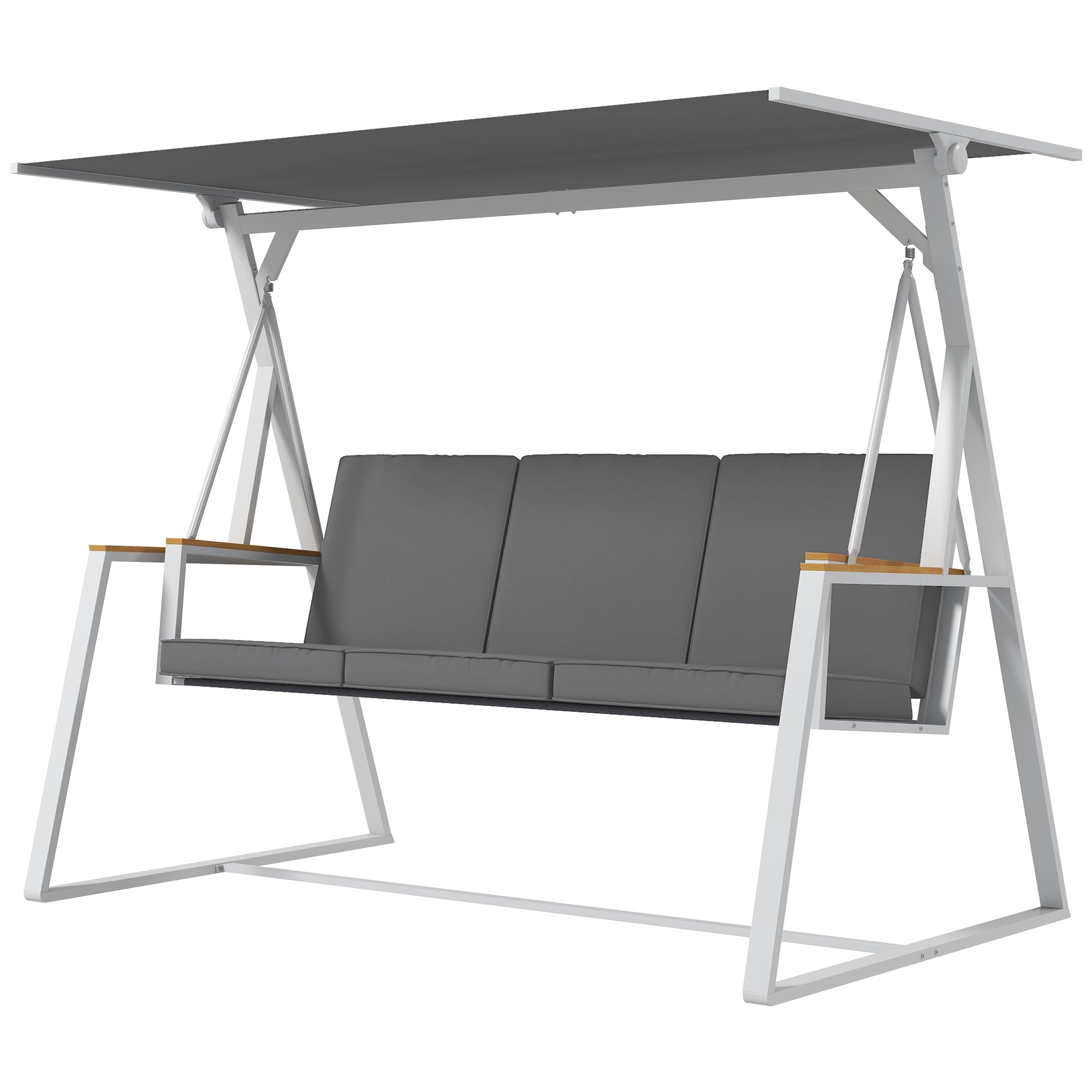 Outsunny 3-Seat Patio Swing Chair, Outdoor Porch Swing Glider with Adjustable Canopy, Removable Cushion, Steel Frame, Breathable Mesh Seat for Garden, Poolside, Grey