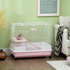 PawHut 27"H 2-Level Small Animal Cage Rabbit Hutch with Universal Lockable Wheels, Slide-out Tray for Bunny, Chinchillas, Ferret, Pink