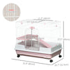 PawHut 27"H 2-Level Small Animal Cage Rabbit Hutch with Universal Lockable Wheels, Slide-out Tray for Bunny, Chinchillas, Ferret, Pink