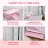 PawHut 27"H 2-Level Small Animal Cage Rabbit Hutch with Universal Lockable Wheels, Slide-out Tray for Bunny, Chinchillas, Ferret, Pink