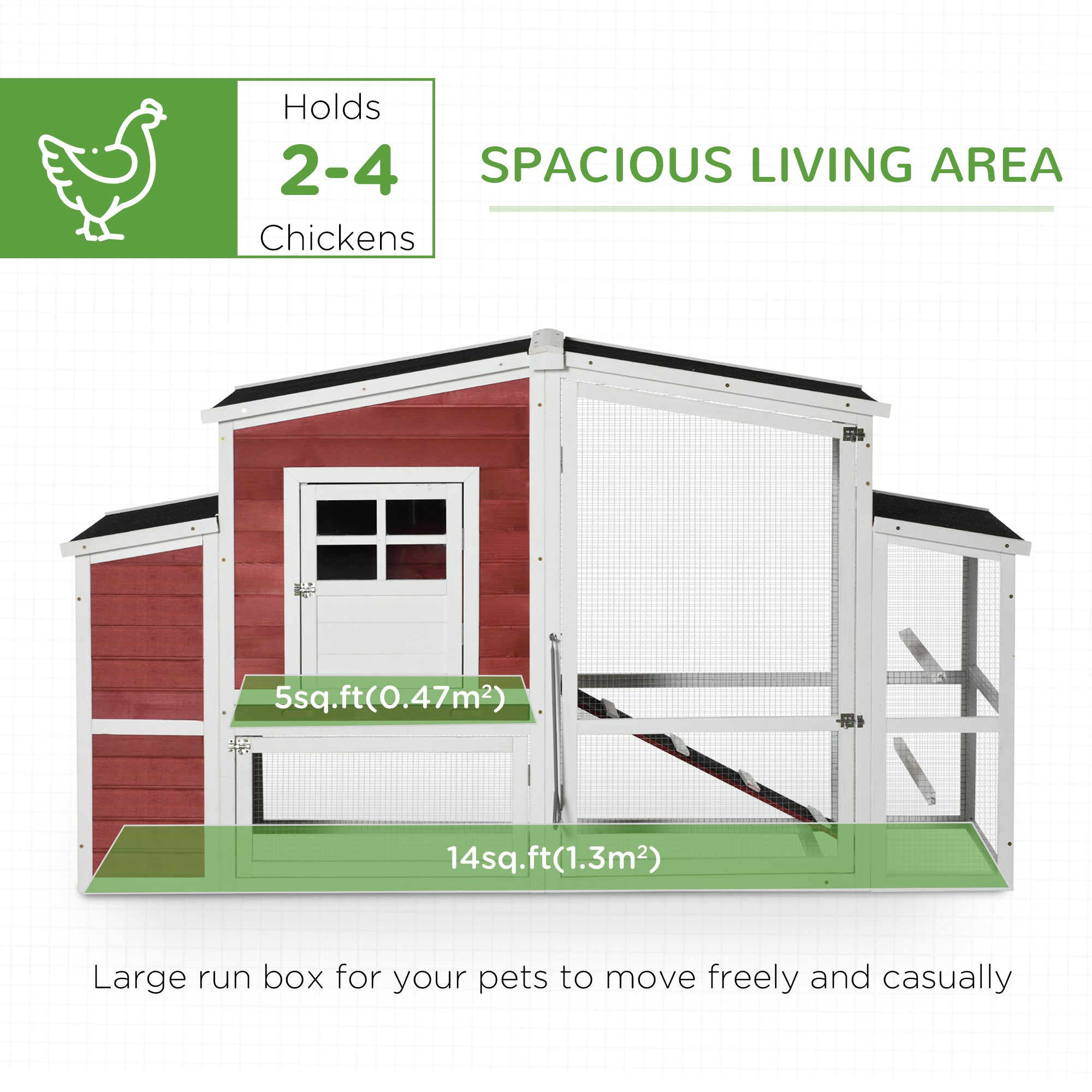 PawHut 79'' Chicken Coop Wooden Hen House Rabbit Hutch Poultry Cage Pen Outdoor Backyard with Nesting and Running Box, Ladder, Removable Tray, Multiple Doors (Red & White)