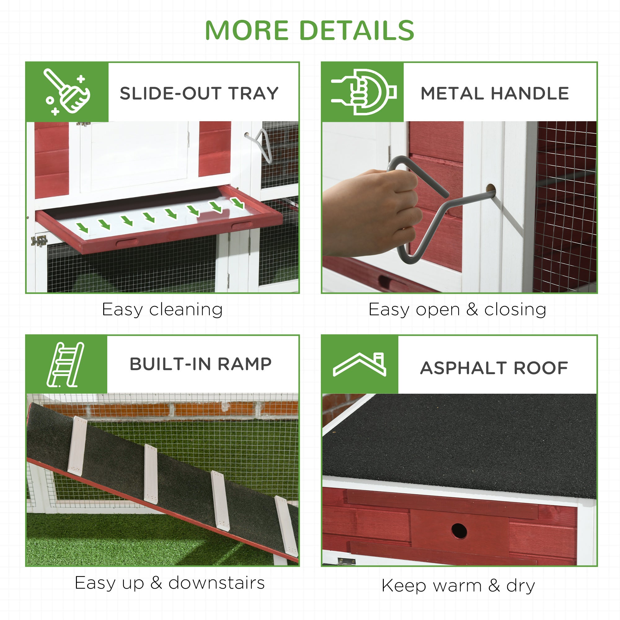 PawHut 79'' Chicken Coop Wooden Hen House Rabbit Hutch Poultry Cage Pen Outdoor Backyard with Nesting and Running Box, Ladder, Removable Tray, Multiple Doors (Red & White)