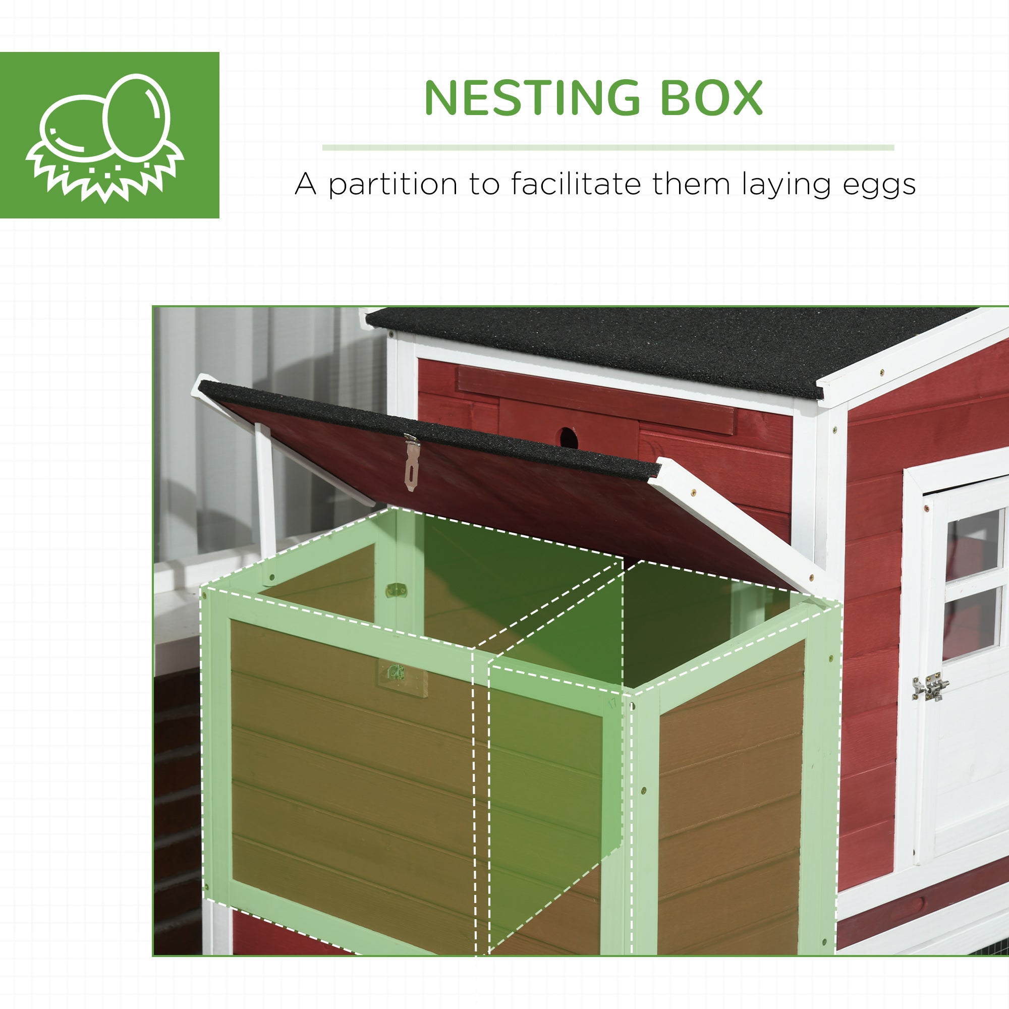 PawHut 79'' Chicken Coop Wooden Hen House Rabbit Hutch Poultry Cage Pen Outdoor Backyard with Nesting and Running Box, Ladder, Removable Tray, Multiple Doors (Red & White)