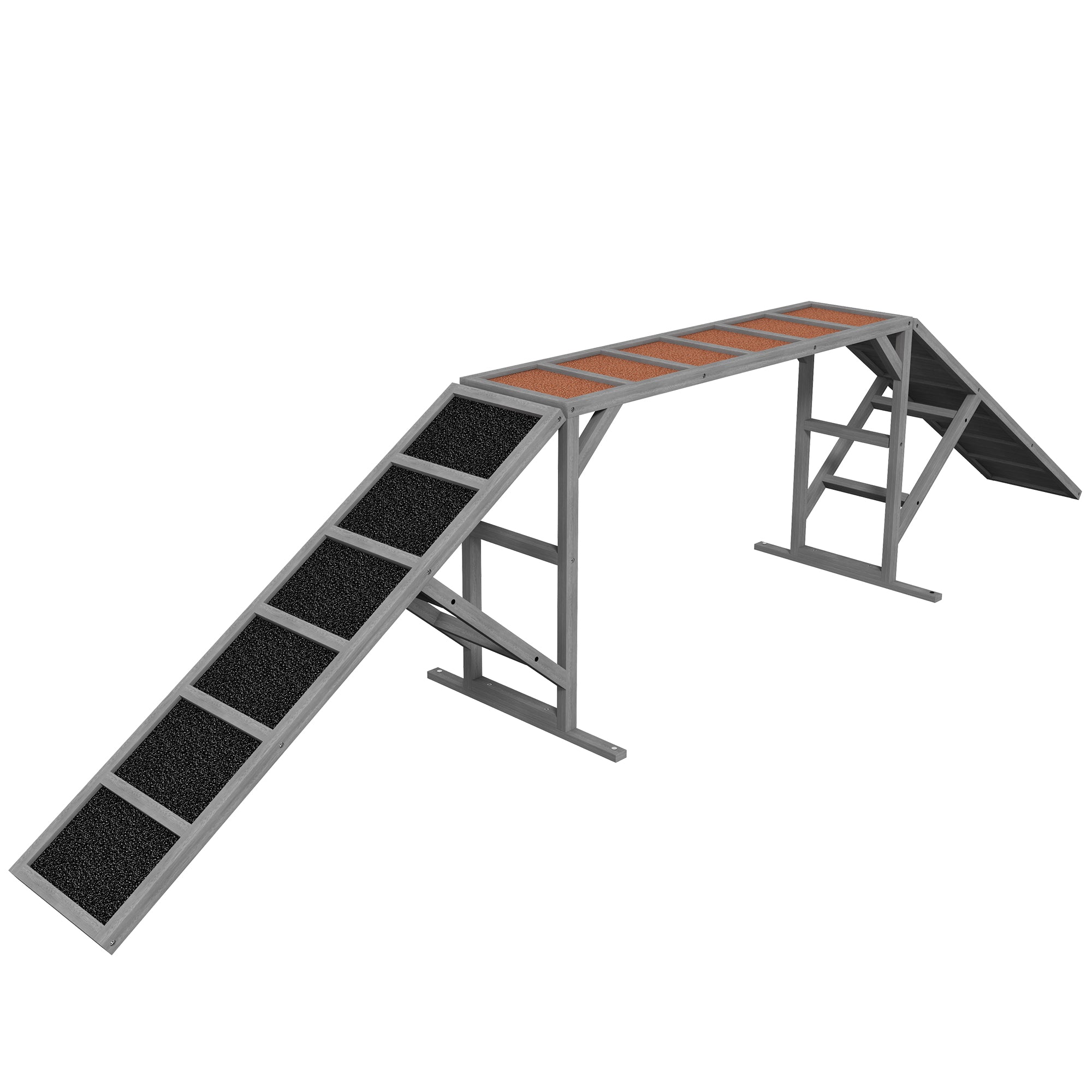 PawHut Dog Agility Equipment, Dog Playground Ramp with Safety Bar, Non-slip Surface, Dog Obstacle Course for Park, Backyard, Walk and Pause Training, Gray