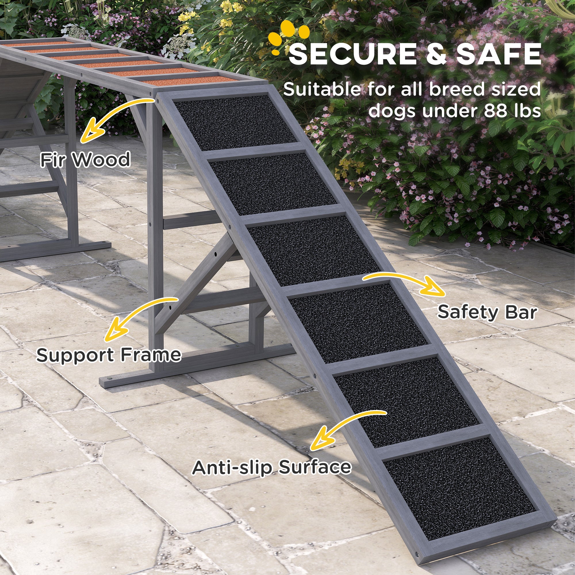 PawHut Dog Agility Equipment, Dog Playground Ramp with Safety Bar, Non-slip Surface, Dog Obstacle Course for Park, Backyard, Walk and Pause Training, Gray