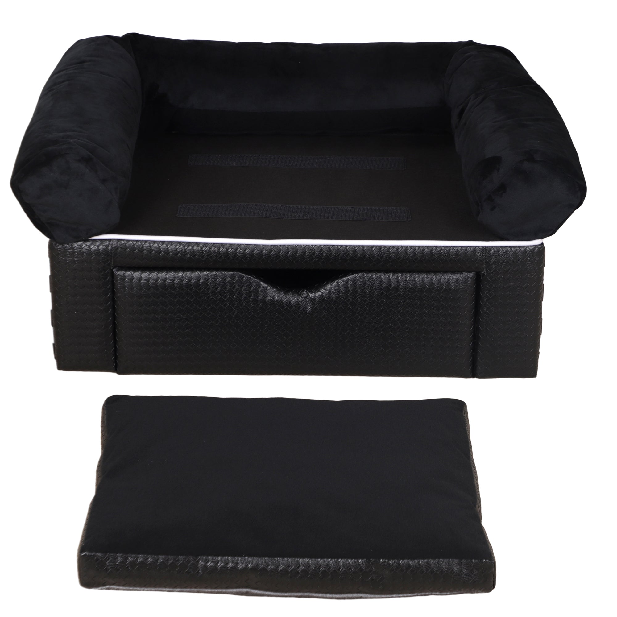 PawHut Dog Sofa Bed with Storage Drawer, Elevated Dog Couch for Small Dogs, with Soft Cushion, Removable and Washable Cover - Black