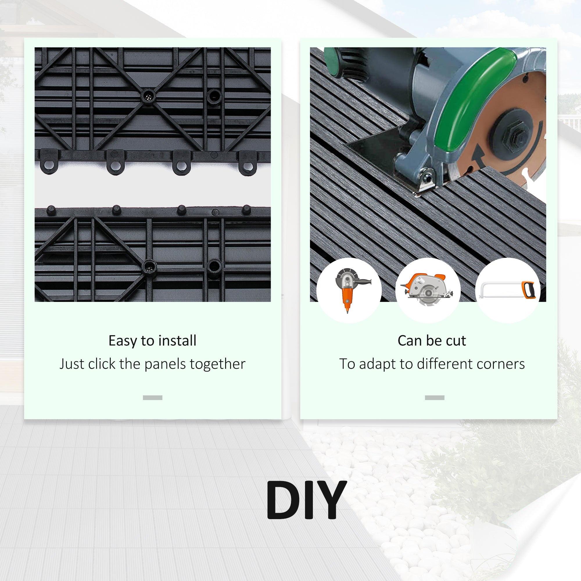 Outsunny 11 Pcs Plastic Interlocking Deck Tiles, 12" x 12" Non-slip Outdoor Flooring Tiles, 11 sq.ft. per Pack, All Weather for Indoor Outdoor Patio Balcony, Grey