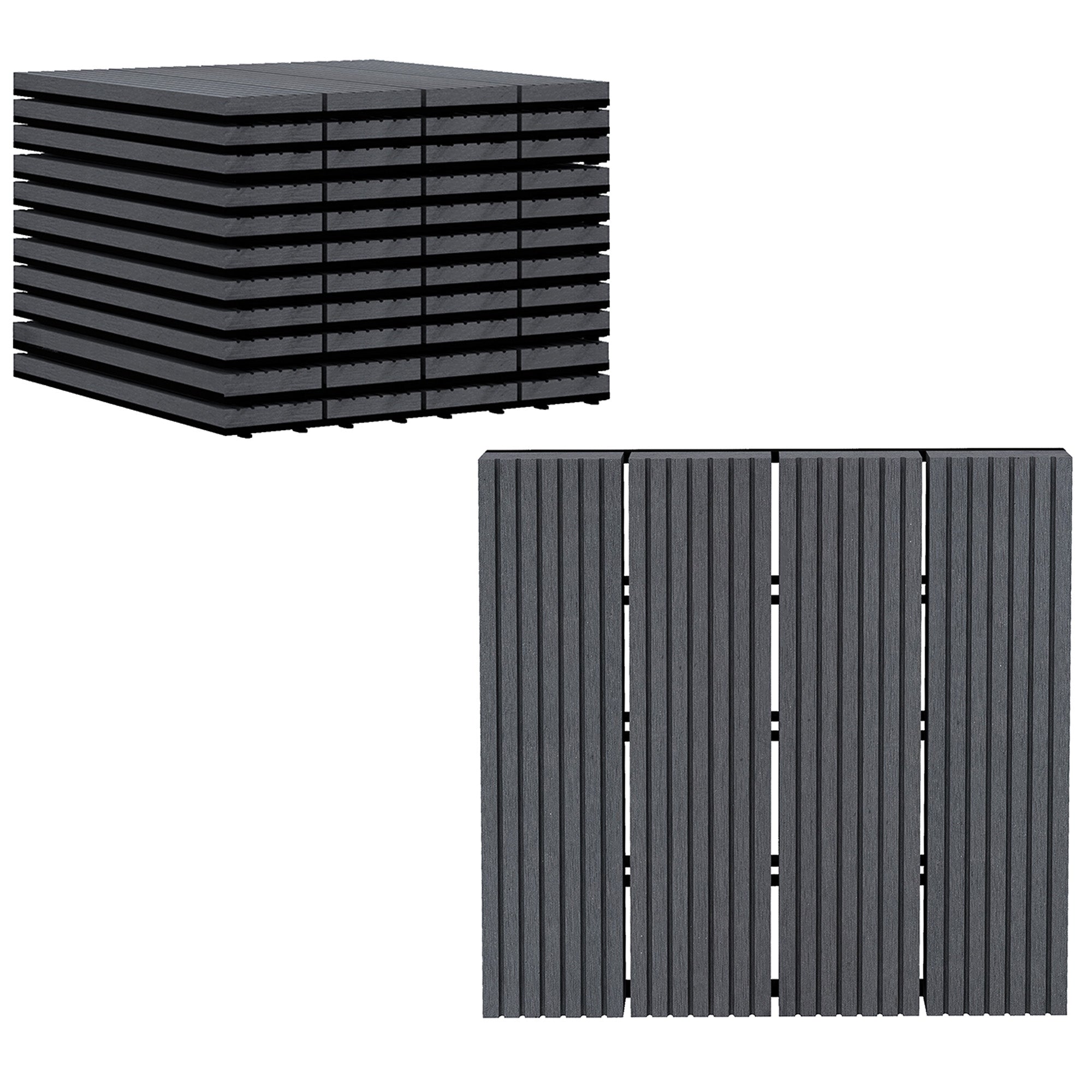 Outsunny 11 Pcs Plastic Interlocking Deck Tiles, 12