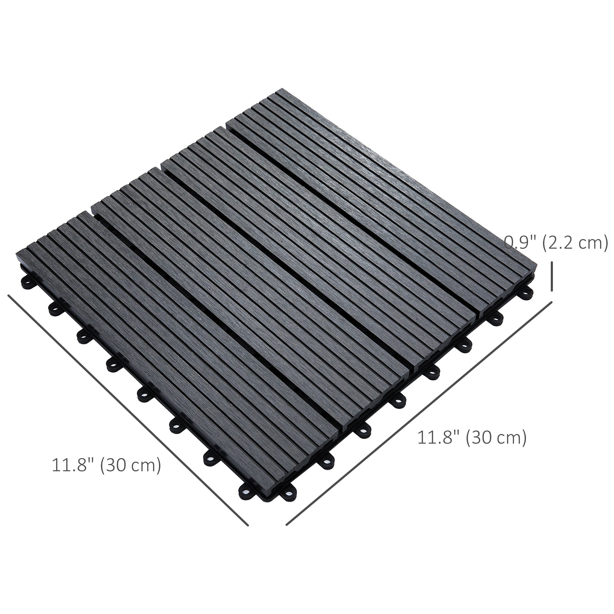 Outsunny 11 Pcs Plastic Interlocking Deck Tiles, 12" x 12" Non-slip Outdoor Flooring Tiles, 11 sq.ft. per Pack, All Weather for Indoor Outdoor Patio Balcony, Grey