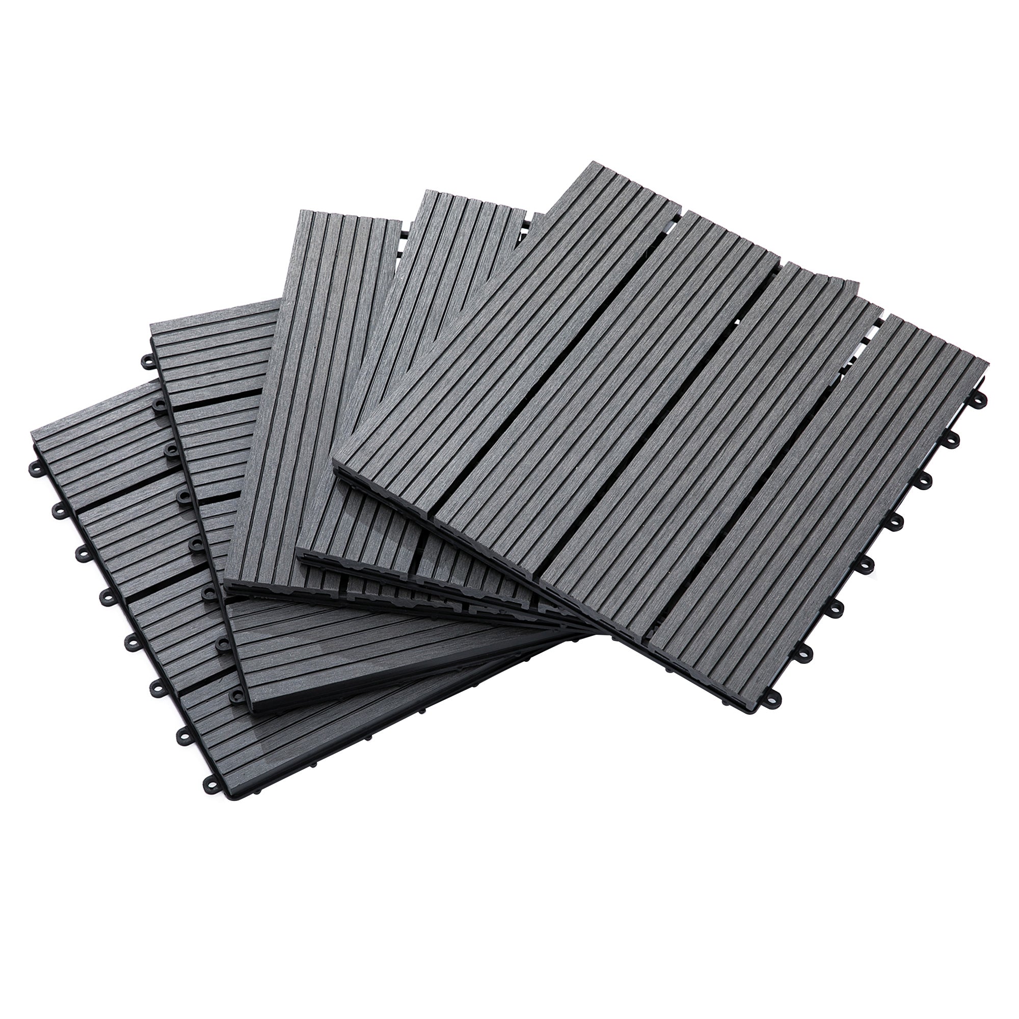 Outsunny 11 Pcs Plastic Interlocking Deck Tiles, 12" x 12" Non-slip Outdoor Flooring Tiles, 11 sq.ft. per Pack, All Weather for Indoor Outdoor Patio Balcony, Grey