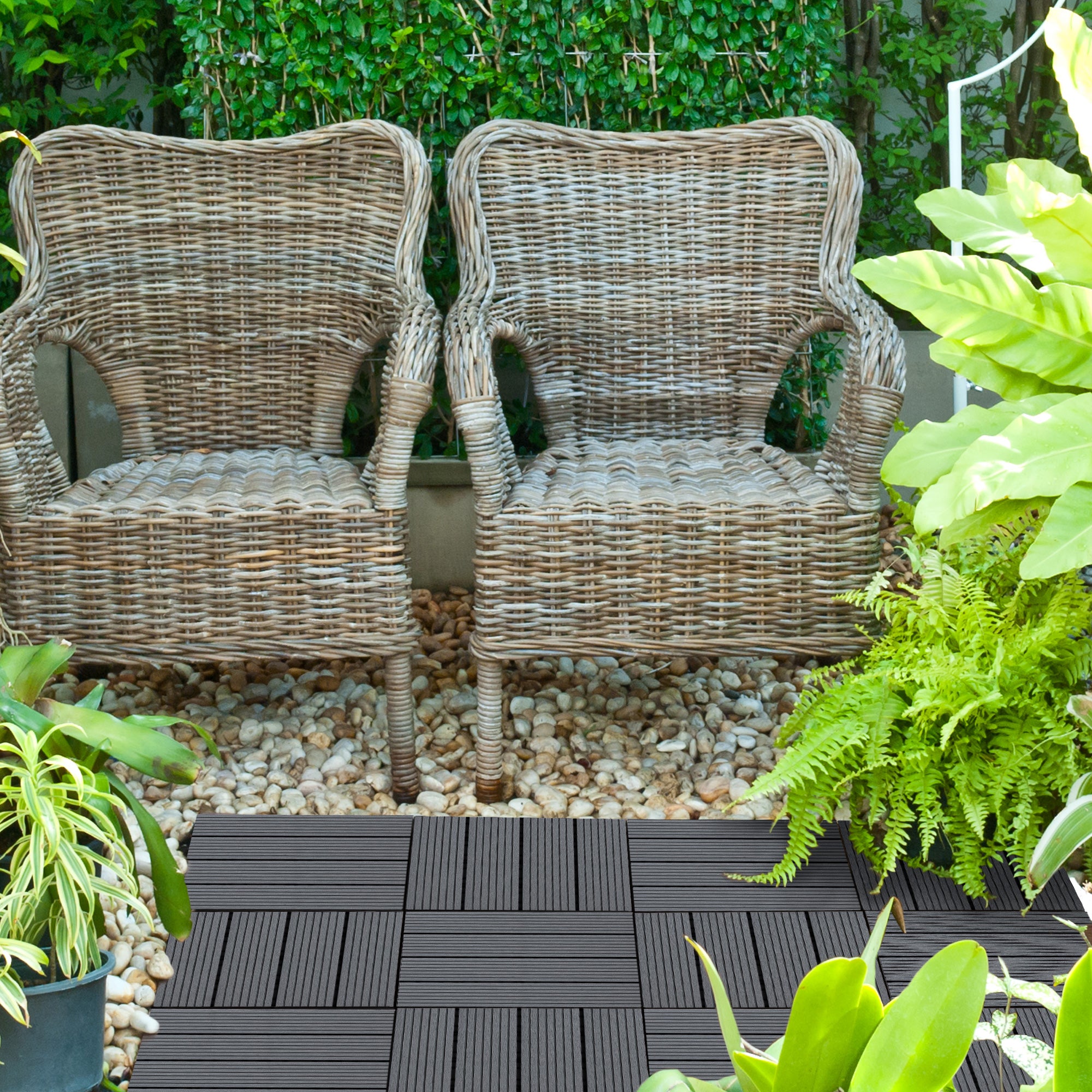Outsunny 11 Pcs Plastic Interlocking Deck Tiles, 12