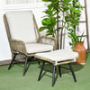 Outsunny 2 Pieces PE Rattan Patio Leisure Chair Set with Adjustable Backrest, Outdoor Reclining Patio Chair and Footrest with Cushion, Khaki