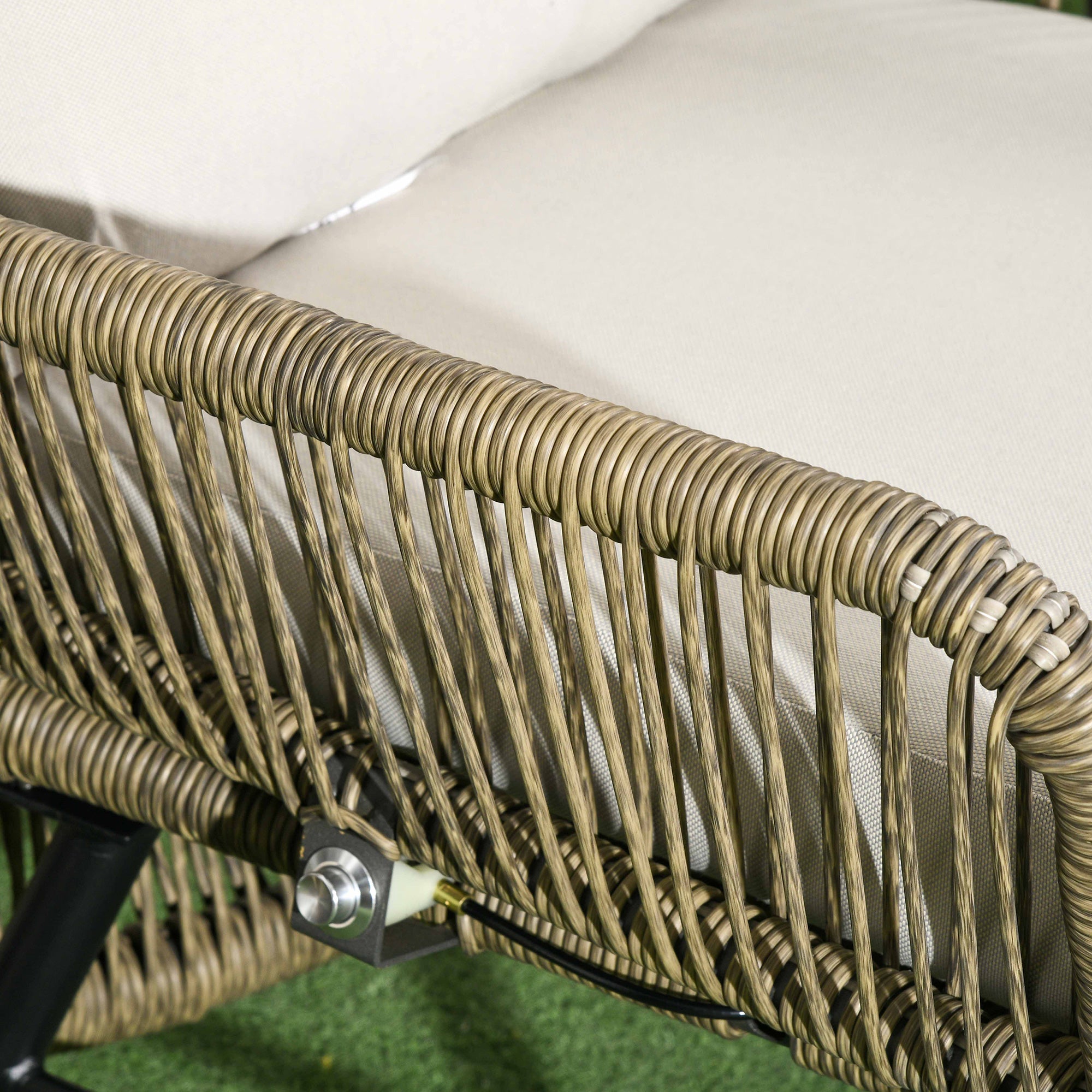 Outsunny 2 Pieces PE Rattan Patio Leisure Chair Set with Adjustable Backrest, Outdoor Reclining Patio Chair and Footrest with Cushion, Khaki