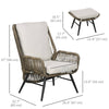Outsunny 2 Pieces PE Rattan Patio Leisure Chair Set with Adjustable Backrest, Outdoor Reclining Patio Chair and Footrest with Cushion, Khaki