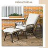 Outsunny 2 Pieces PE Rattan Patio Leisure Chair Set with Adjustable Backrest, Outdoor Reclining Patio Chair and Footrest with Cushion, Khaki