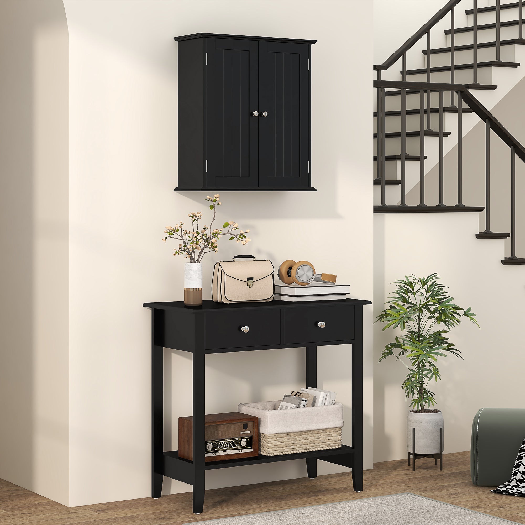 HOMCOM Medicine Cabinet, 3-Tier Bathroom Wall Cabinet with Adjustable Shelf and 2 Doors, Space Saver Bathroom Storage Cabinet Over Toilet, Black