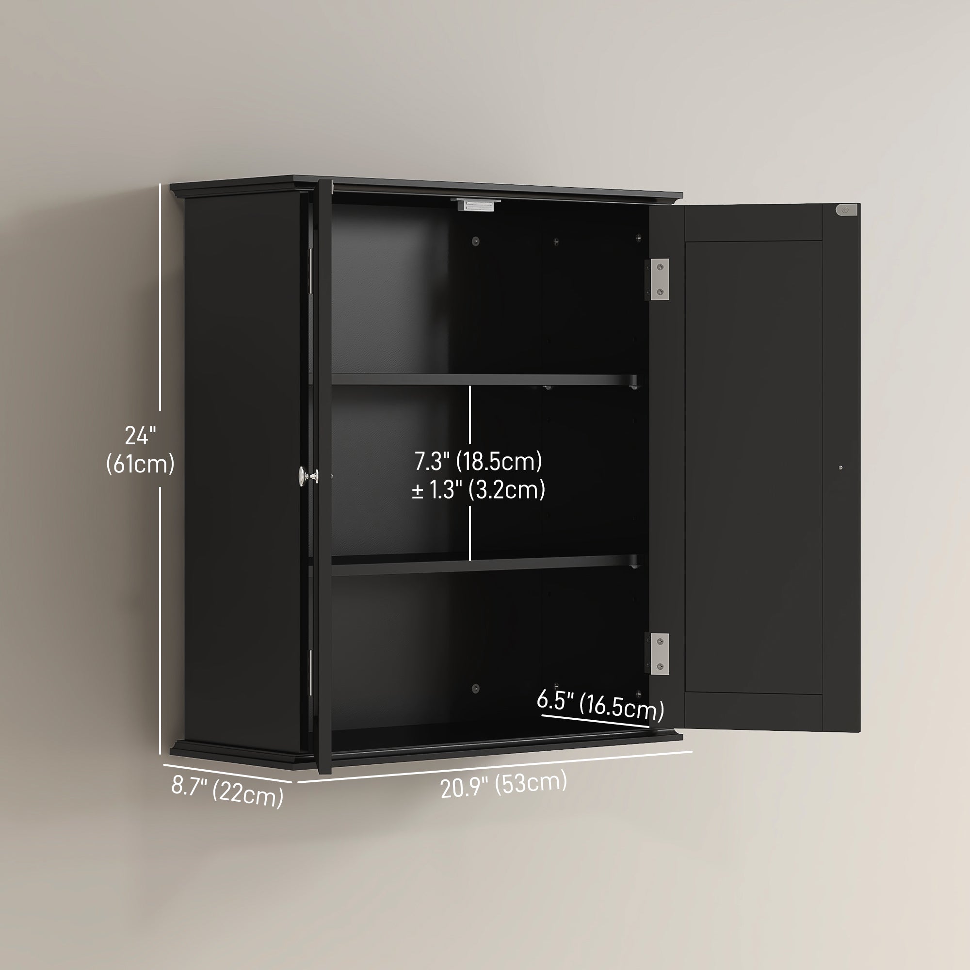 HOMCOM Medicine Cabinet, 3-Tier Bathroom Wall Cabinet with Adjustable Shelf and 2 Doors, Space Saver Bathroom Storage Cabinet Over Toilet, Black