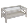 HOMCOM Farmhouse Coffee Table with Tempered Glass Table Top, 2-tier Center Table with Bottom Storage Shelf for Living Room, Bedroom