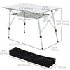 Outsunny 4FT Aluminum Folding Table, Height Adjustable Portable Camping Table BBQ Table with Roll Up Top and Mesh Layer Rack and Carrying Bag, Silver