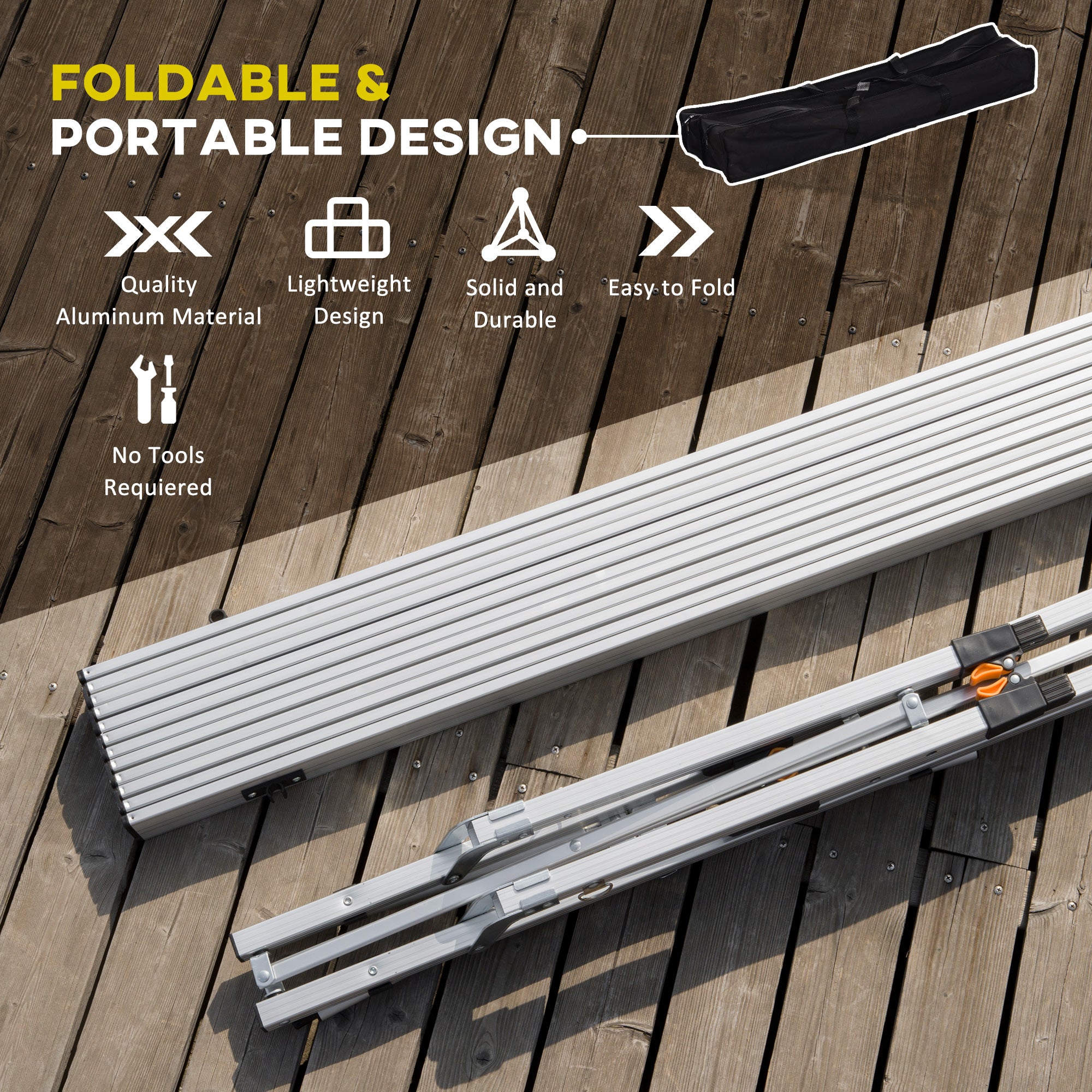Outsunny 4FT Aluminum Folding Table, Height Adjustable Portable Camping Table BBQ Table with Roll Up Top and Mesh Layer Rack and Carrying Bag, Silver