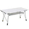Outsunny 4FT Aluminum Folding Table, Height Adjustable Portable Camping Table BBQ Table with Roll Up Top and Mesh Layer Rack and Carrying Bag, Silver