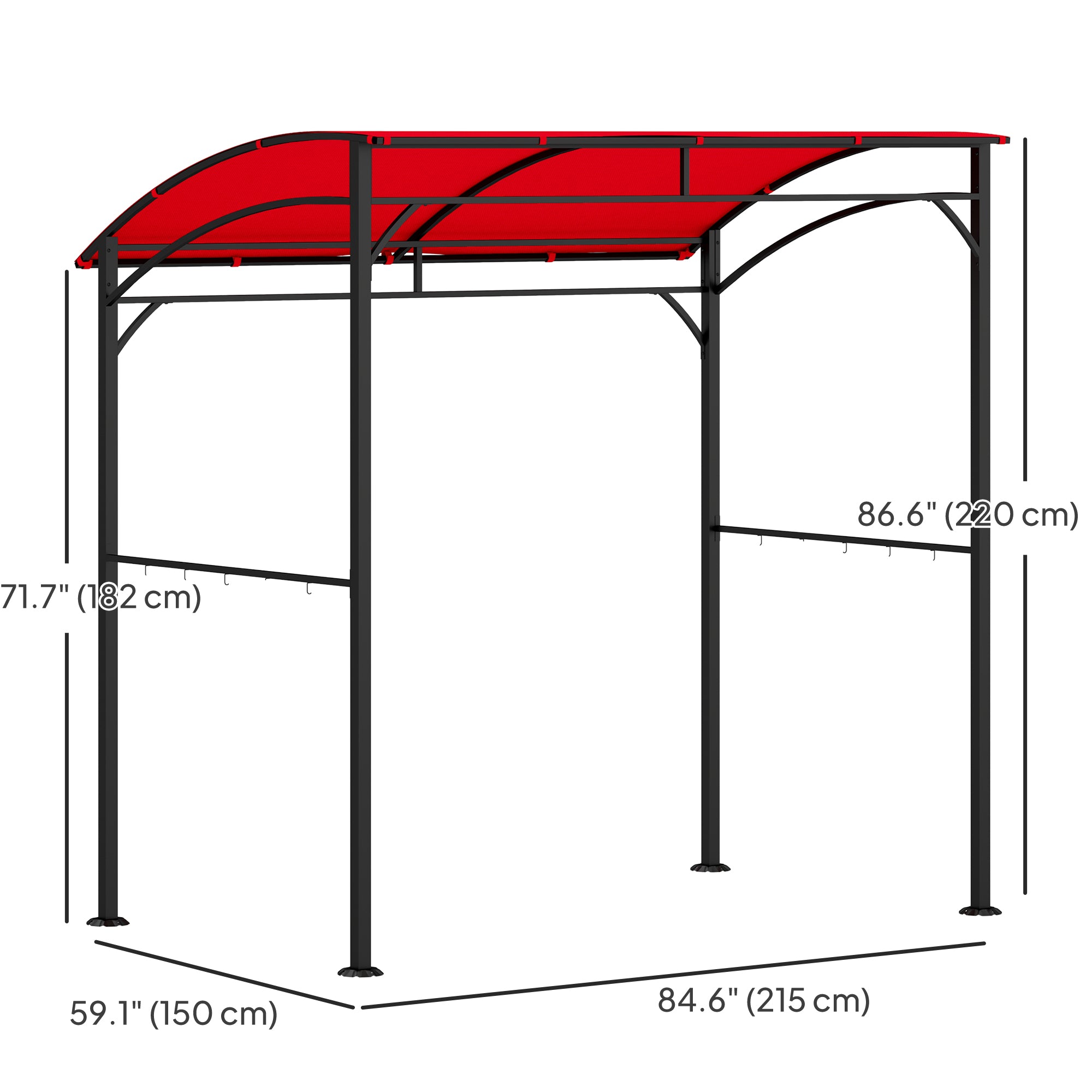 Outsunny 7' x 5' BBQ Grill Gazebo Tent, Garden Grill Canopy with Steel Frame and Hooks, Outdoor Sun Shade, Wine Red