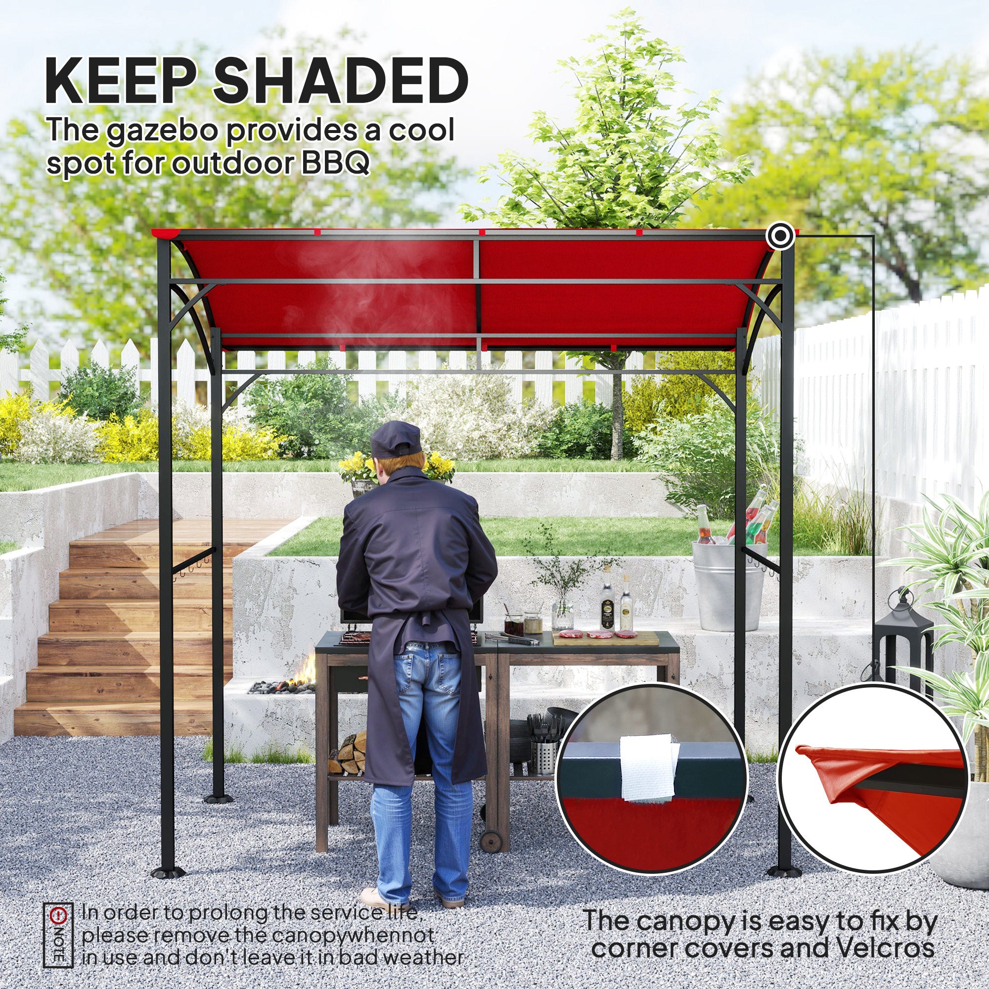 Outsunny 7' x 5' BBQ Grill Gazebo Tent, Garden Grill Canopy with Steel Frame and Hooks, Outdoor Sun Shade, Wine Red