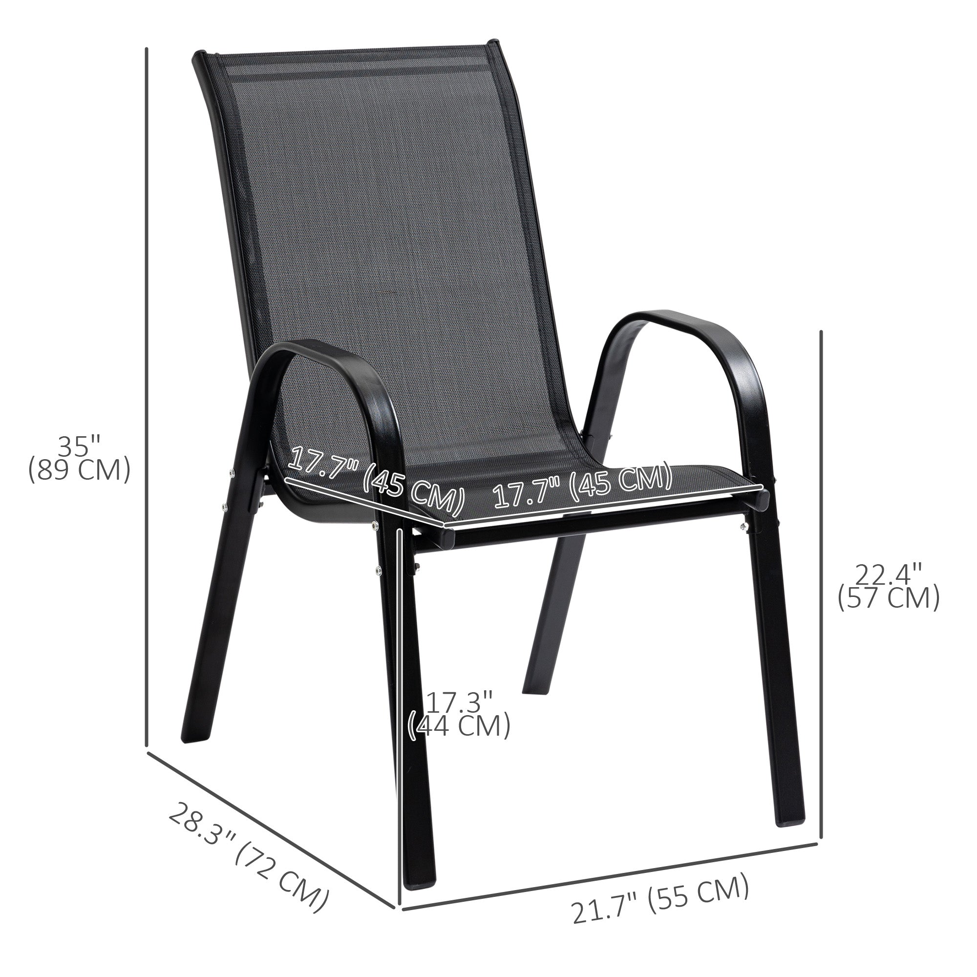 Outsunny 4-Piece Outdoor Dining Chairs, Stackable Patio Dining Chairs with Armrests, All Weather Breathable Fabric, Metal Frame for Porch, Deck, Yard, Garden, Lawn, Black