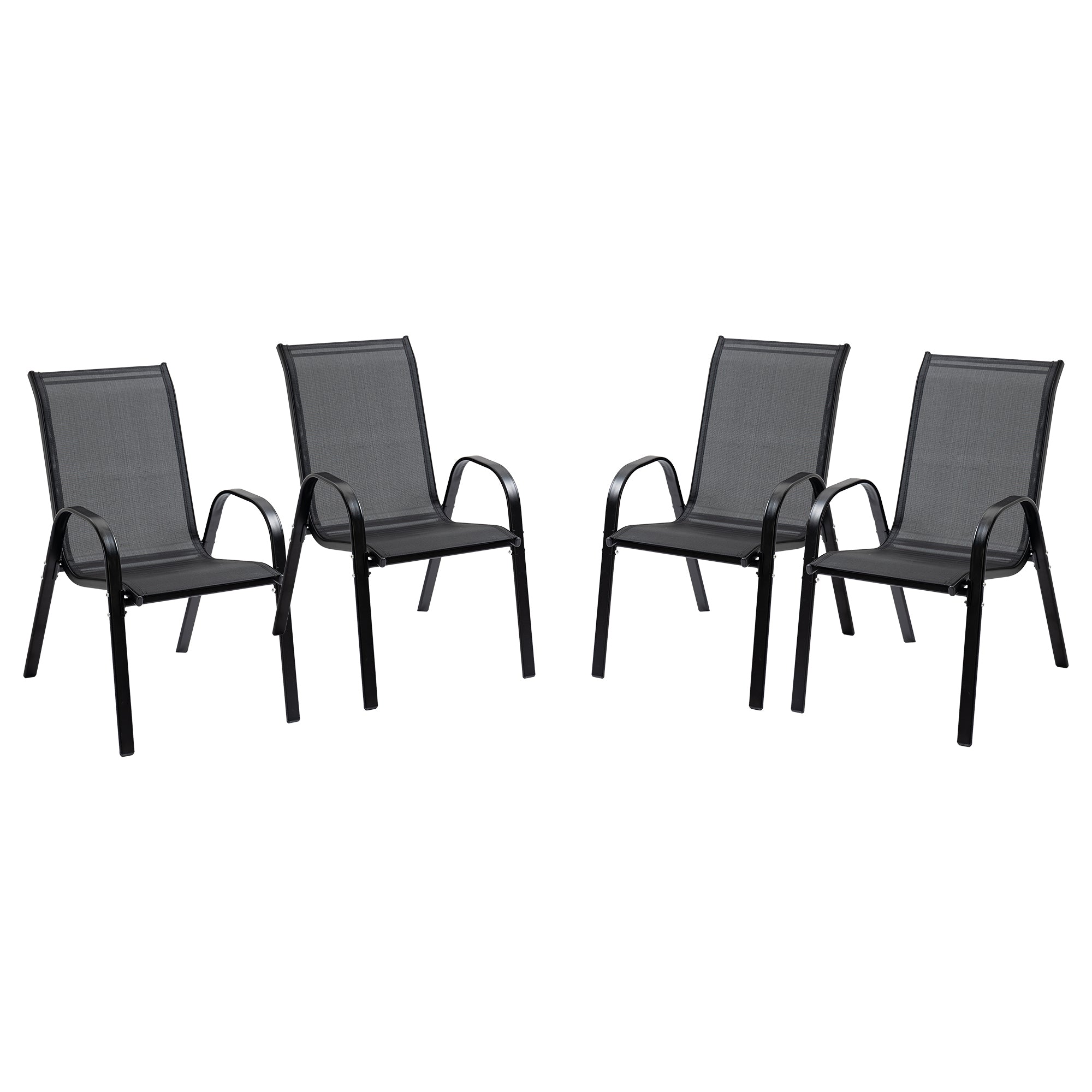 Outsunny 4-Piece Outdoor Dining Chairs, Stackable Patio Dining Chairs with Armrests, All Weather Breathable Fabric, Metal Frame for Porch, Deck, Yard, Garden, Lawn, Black