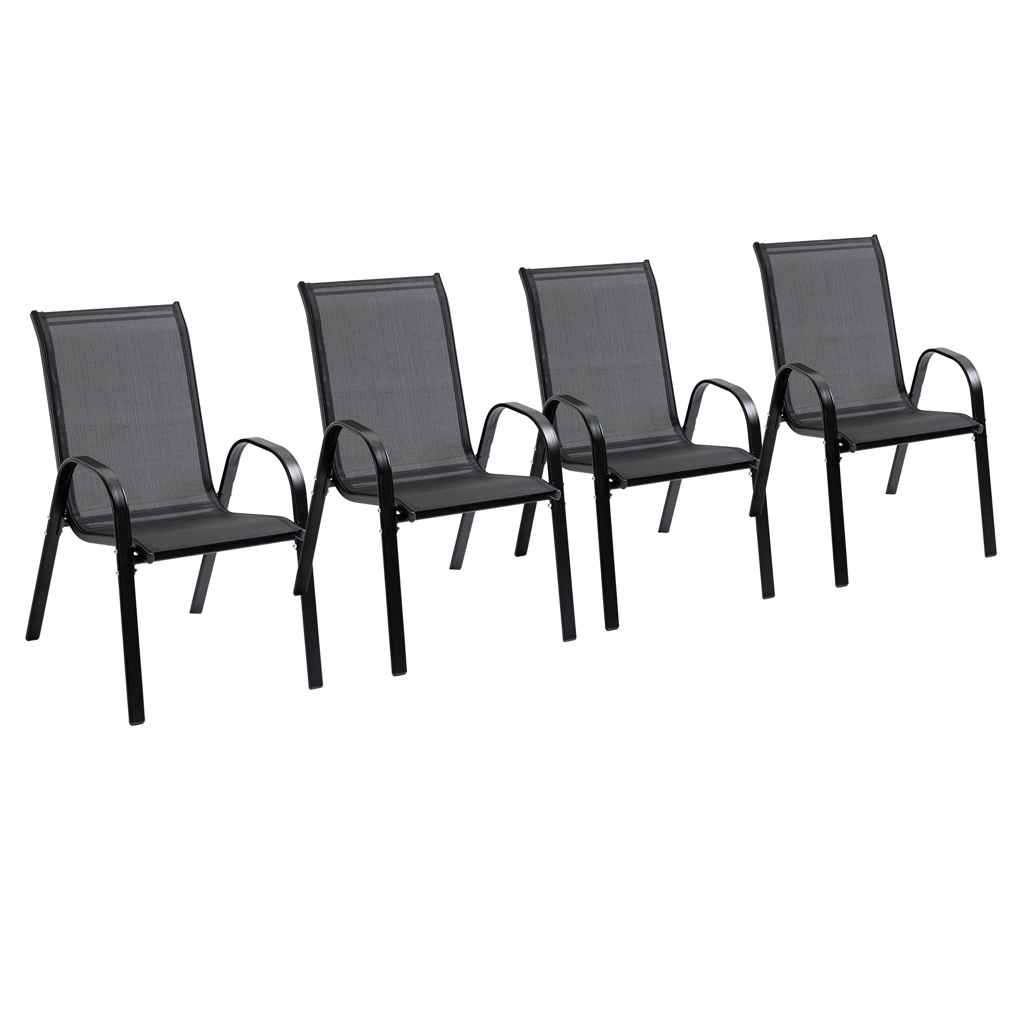 Outsunny 4-Piece Outdoor Dining Chairs, Stackable Patio Dining Chairs with Armrests, All Weather Breathable Fabric, Metal Frame for Porch, Deck, Yard, Garden, Lawn, Black